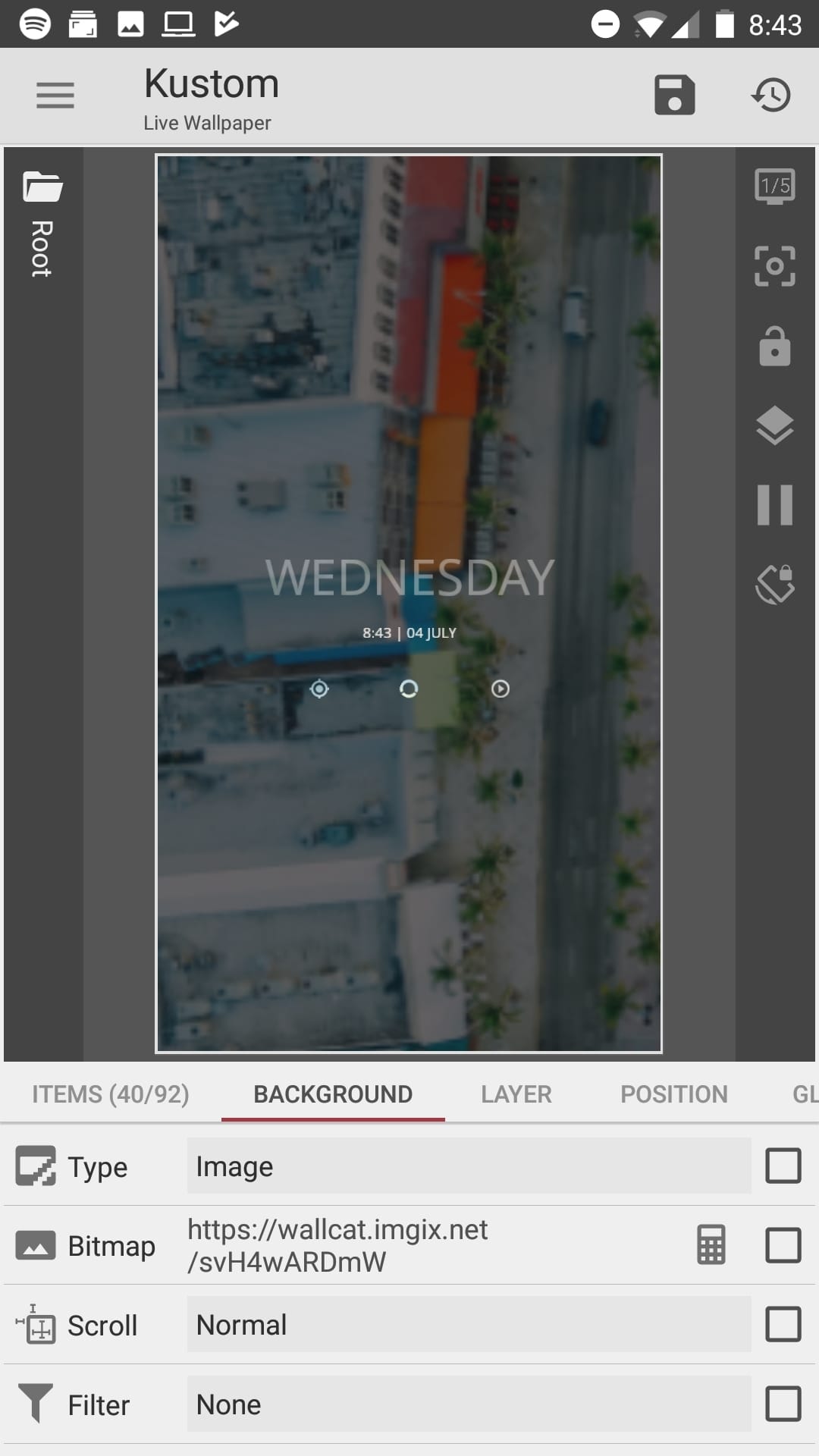 Screenshot of KWLP showing a preview of the homescreen