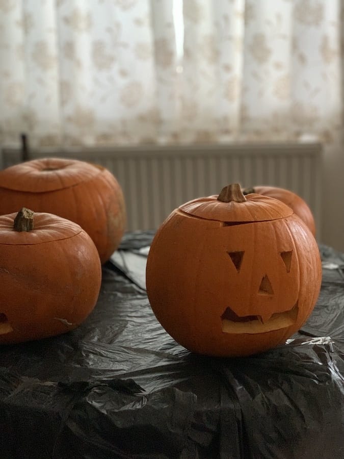 A photo of the real pumpkins that act as buzzers for the quiz when touched.